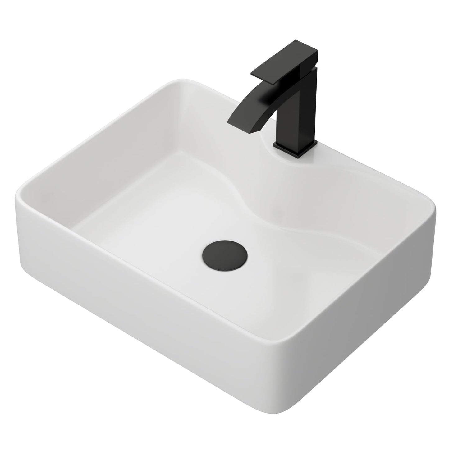 Yurshen 19 Inch Bathroom Sink with Black Faucet- 19"x15" White Ceramic Bathroom Vessel Sink Above Counter Ceramic Sinks Bowl Classic White Glossy Porcelain Sinks