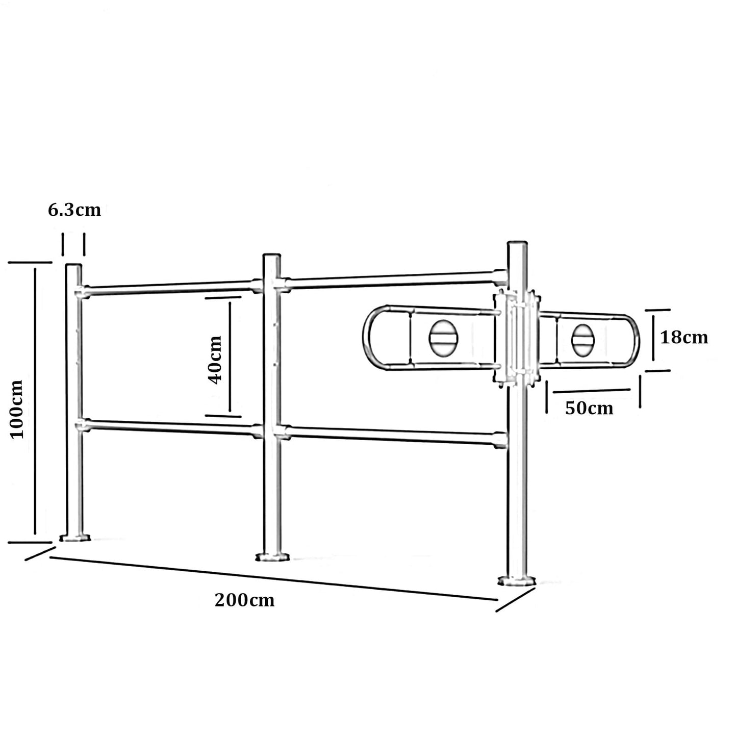 Heavy-Duty Metal Swing Gate - Automatic One-Way Cashier Counter Door for Pedestrian Access - Secure Import/Export Access Control (Black, 300x100cm, 6.3cm)