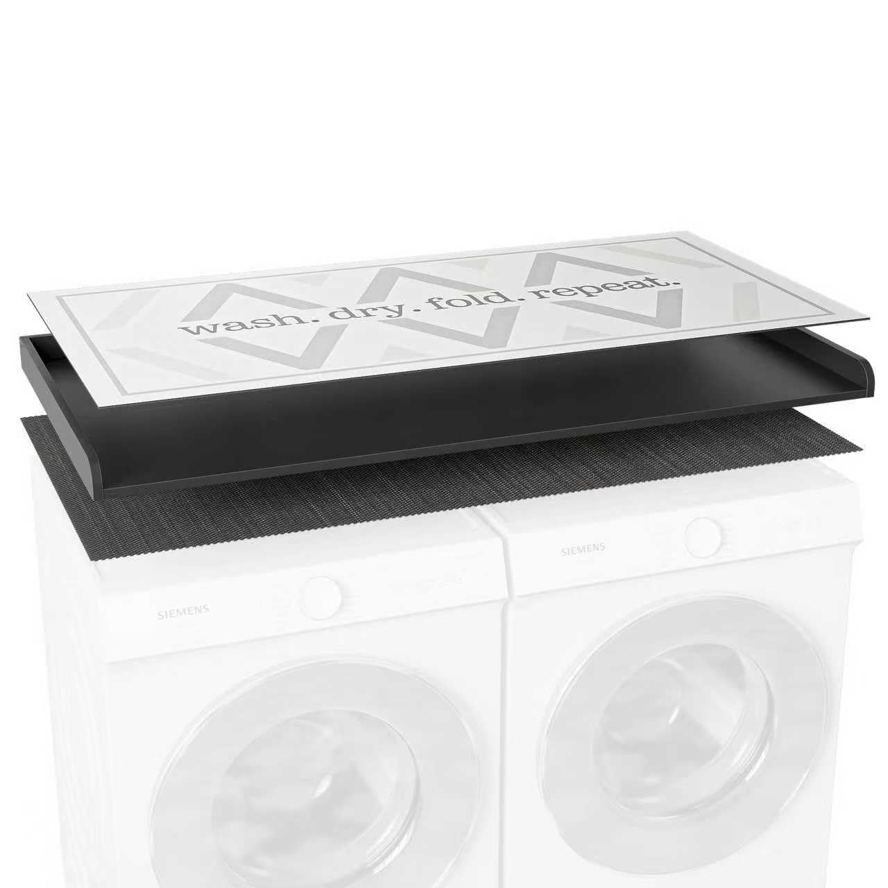 Furnivio Premium Washer Dryer Countertop with Anti-Slip Pad, 54inch Laundry Room Organization Set, Stackable Storage Solution with Silicone Ironing Mat, Diatomite Mat(Black)
