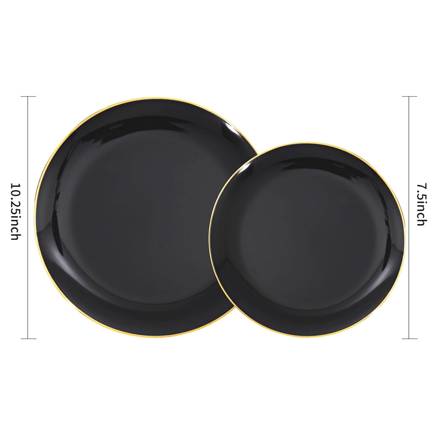 KIRE 100PCS Black and Gold Plates - Black Plastic Plates Disposable with Gold Rim Include 50Pcs 10.25inch Dinner Plate and 50Pcs 7.5inch Dessert/Salad Plate for Party/Wedding/Graduation/Father's Day