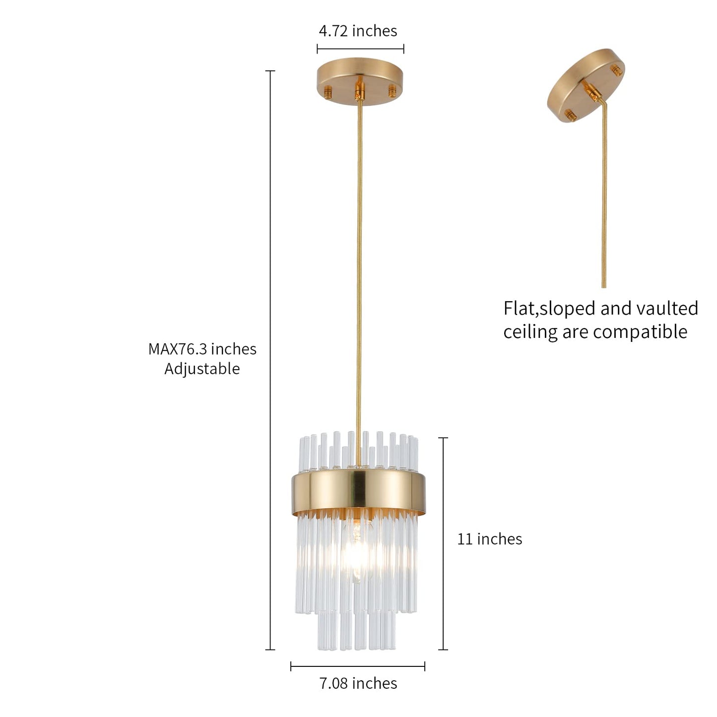 Dijiahua Pendant Lights Kitchen Island Gold 3 Pack,Crystal Pendant Light Fixtures Over Table, Mini Brass Dining Room 1-Light Chandelier,Modern Adjustable Cord Hanging Lamp for Bedroom,Sink