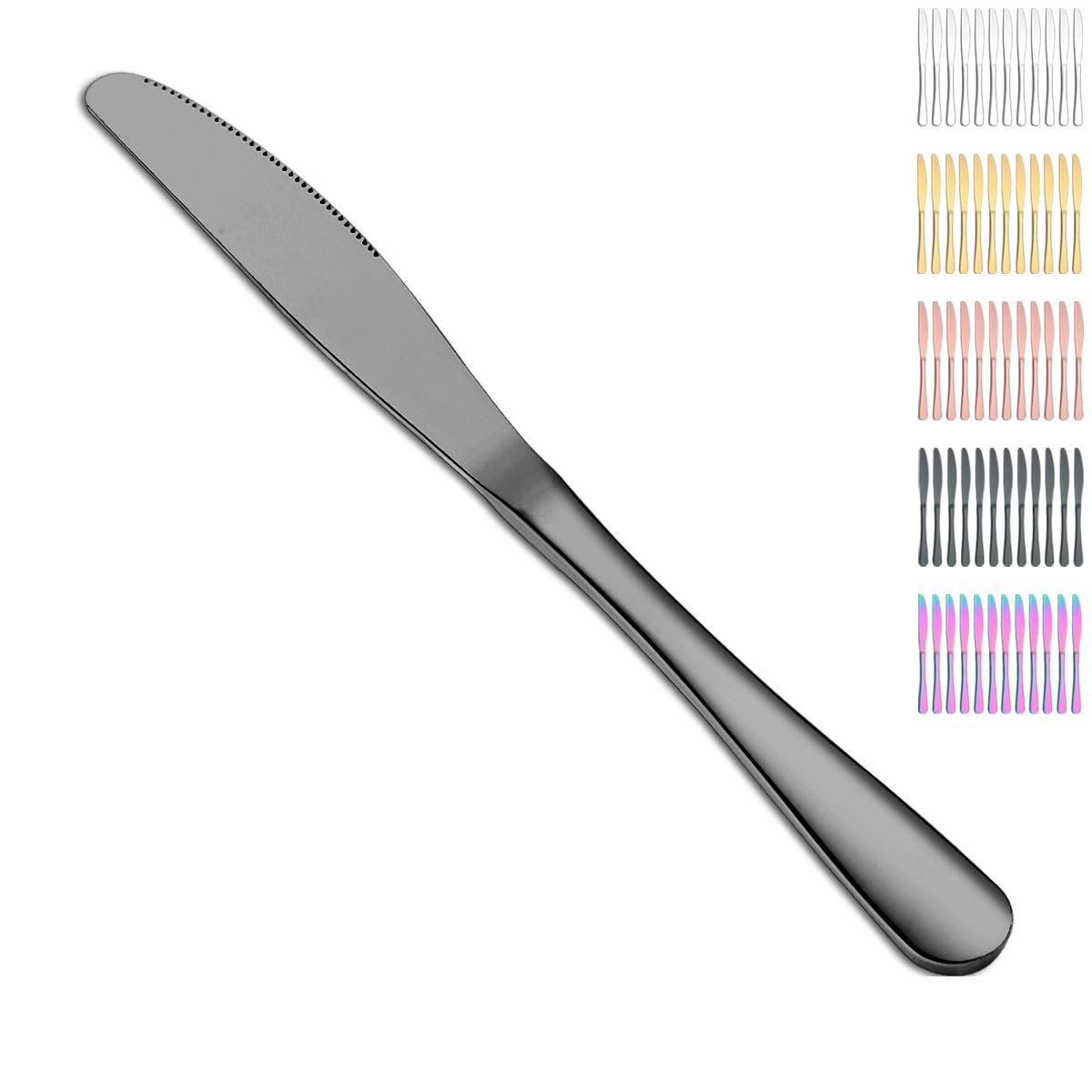 Evanda Black Dinner Knives 12 Pieces,Titanium Plating Black Stainless Steel Steak Knives Set Table Knives, Flatware Butter knife Knives Set Cutlery Set, Dishwasher safe
