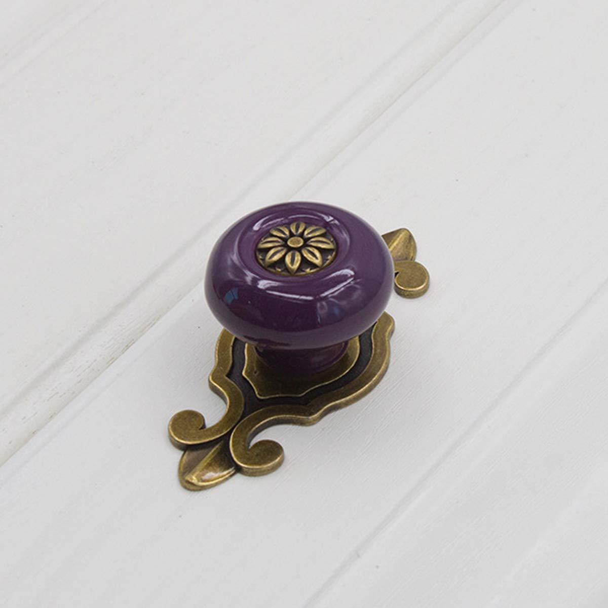 HUAMULAN 10 Pack Retro Ceramic Knobs,Vintage Dresser Kitchen Petal Cabinet Pulls Rustic Zinc Alloy Base Back Plate Cupboard Wardrobe Drawer Door Handles,Bronze Base