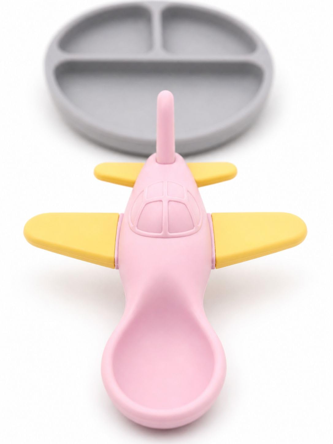 Babakal Baby Spoon & Plate Set - Airplane Self Feeding Spoon, Silicone BPA Free, Suction Divided Plate for Baby Led Weaning, 6-18 Months