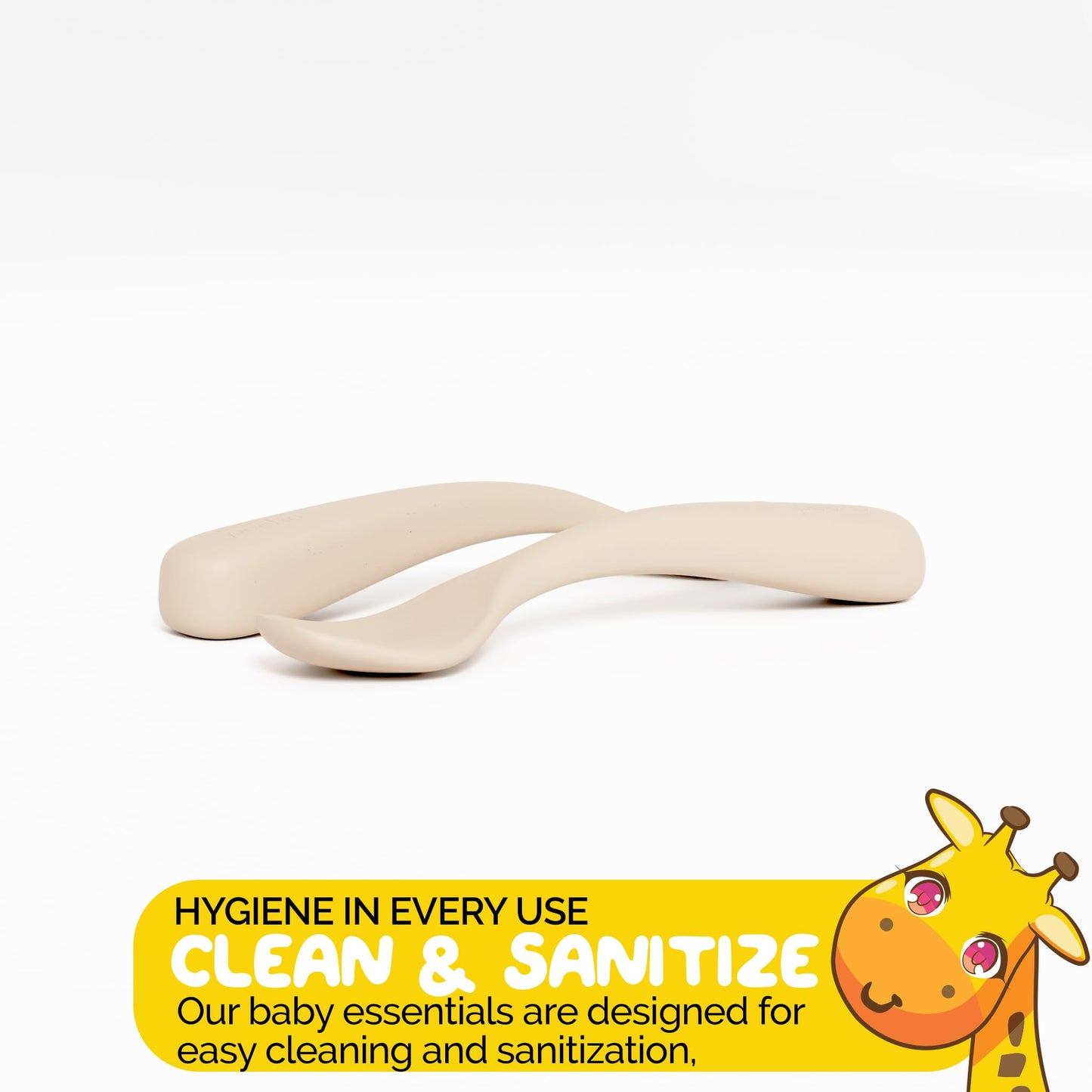 Muqee Peeko Silicone Baby Feeding Set with suction bowls for baby baby utensils 6-12 months in Beige color - (3 Piece Set) made with Baby Safe Silicone bowls for baby