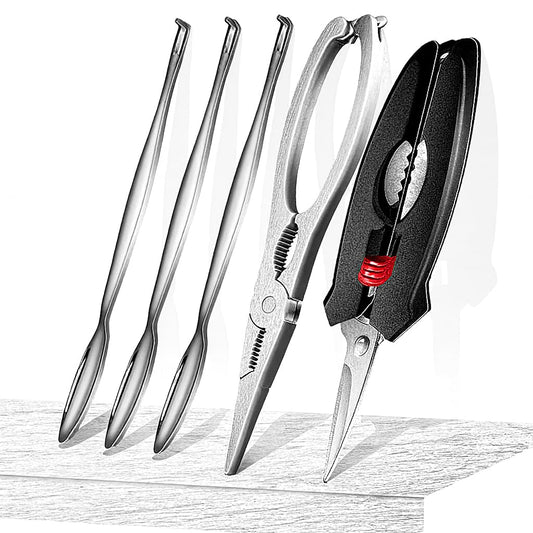 Premium Seafood Cracker Set – Stainless Steel Crab Leg Crackers, Lobster Sheller Scissors & 3 Forks with Storage Box – Heavy-Duty Tools for Crab, Lobster, Shellfish, Nuts