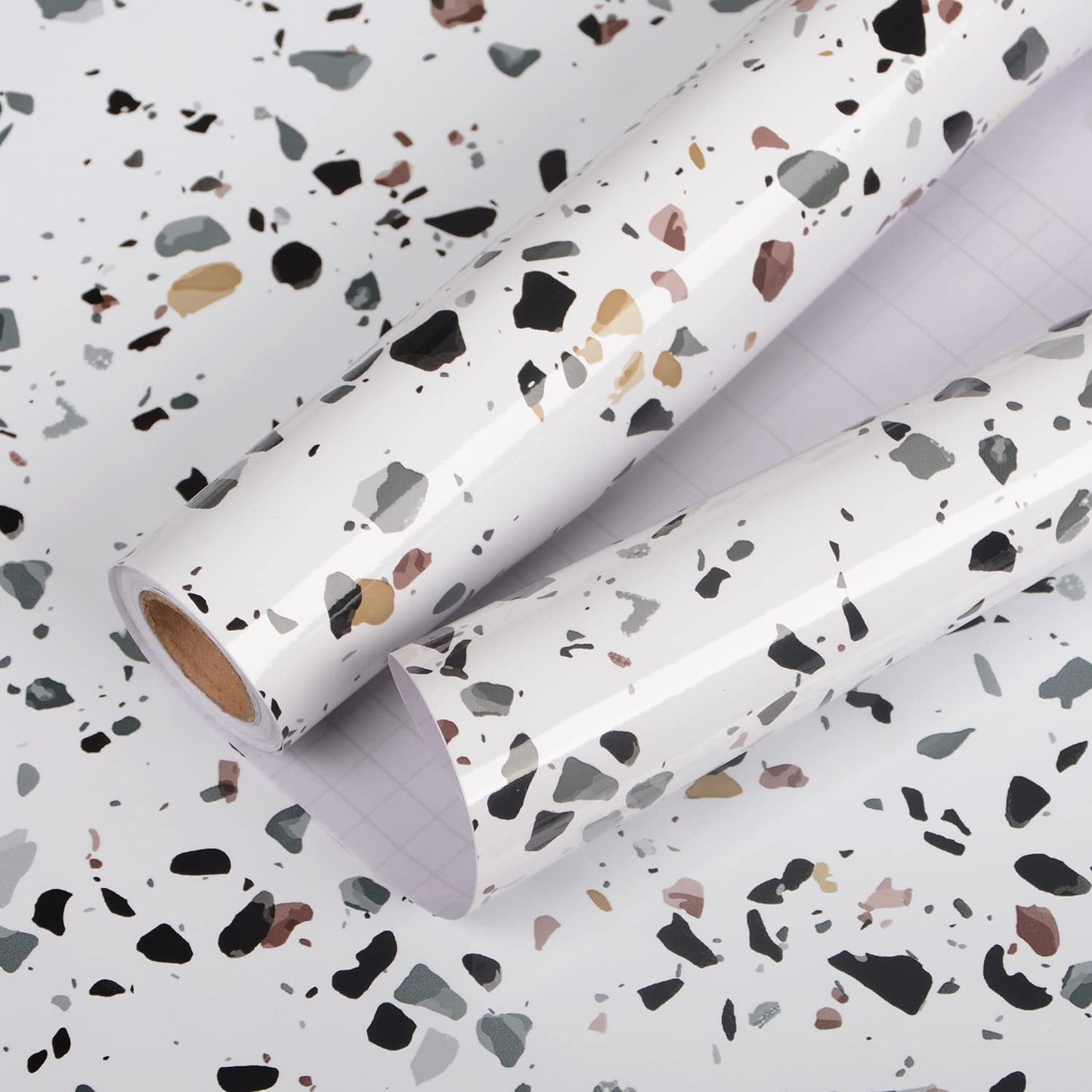 AbaBoorty 394x15.8 Inch Terrazzo Contact Paper Stick and Peel Wallpaper for Countertops White Granite Removable Wall Paper Covers Counter Top Old Furniture Waterproof