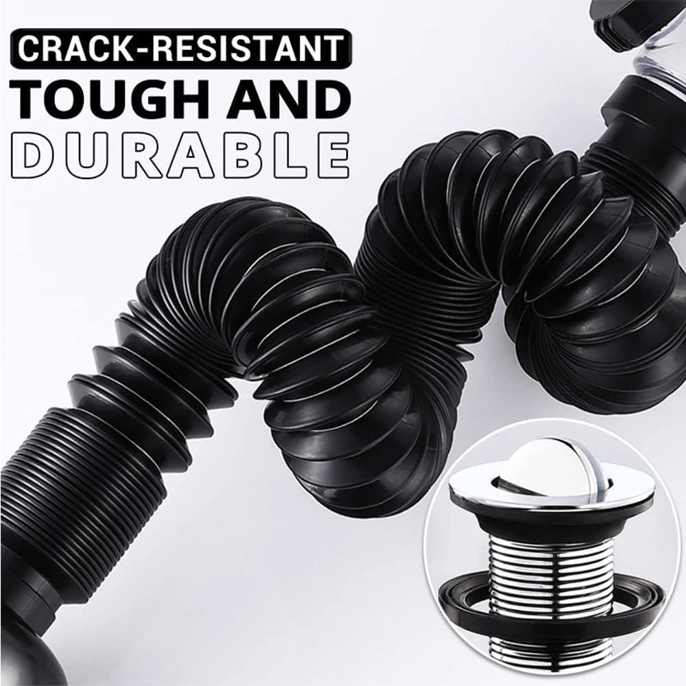 Bathroom Sink Drain Kit with Flexible Expandable P-Trap Pipe Anti-Odor Bathroom Sink Drain Pipe for 1-1/4" and 1-1/2" Hole