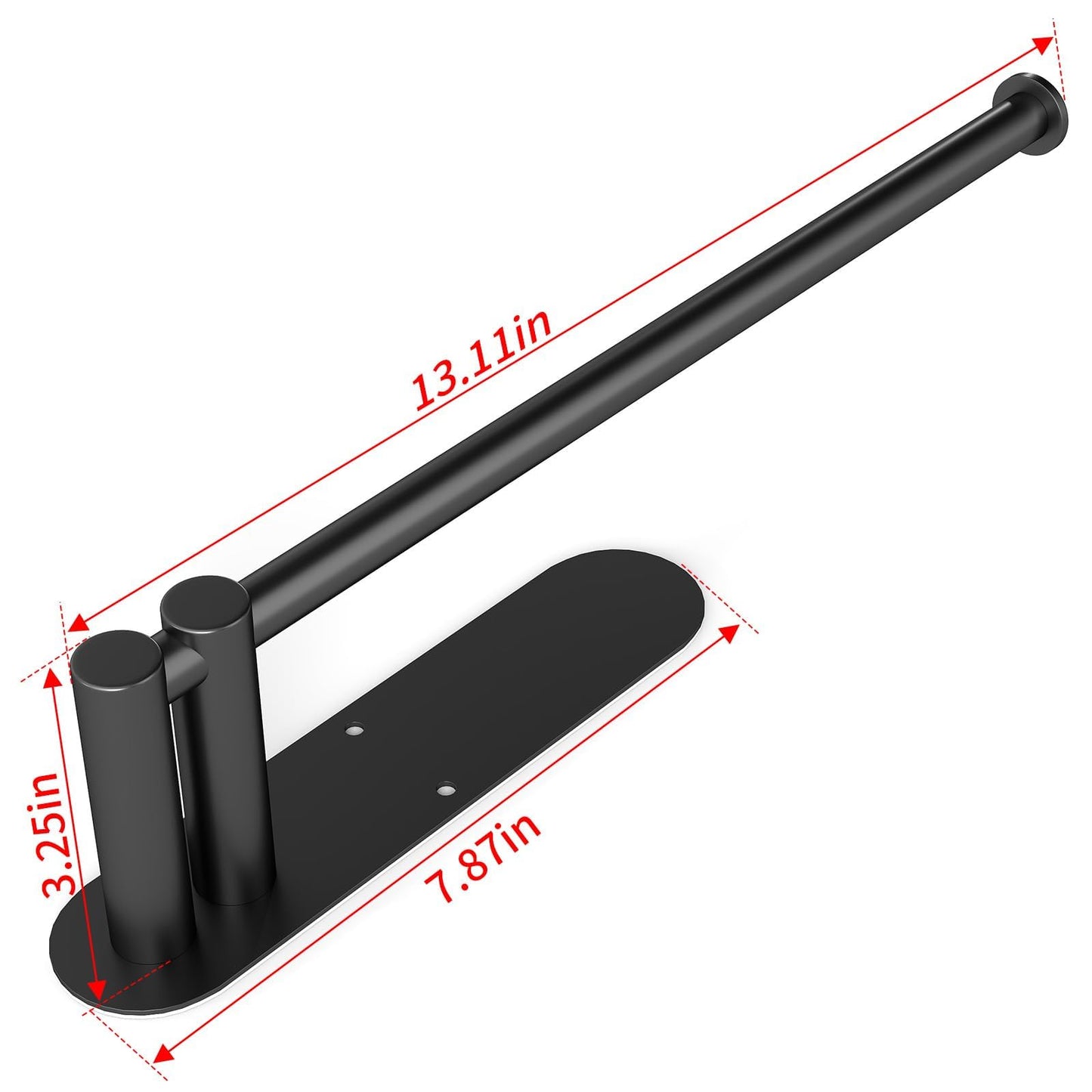 Paper Towel Holder Under Cabinet, Upgraded Dual-Rod Adhesive Paper Towel Holder with Longer Base, Stainless Steel Wall Mounted Holder for Kitchen Towels, No Drill, Black