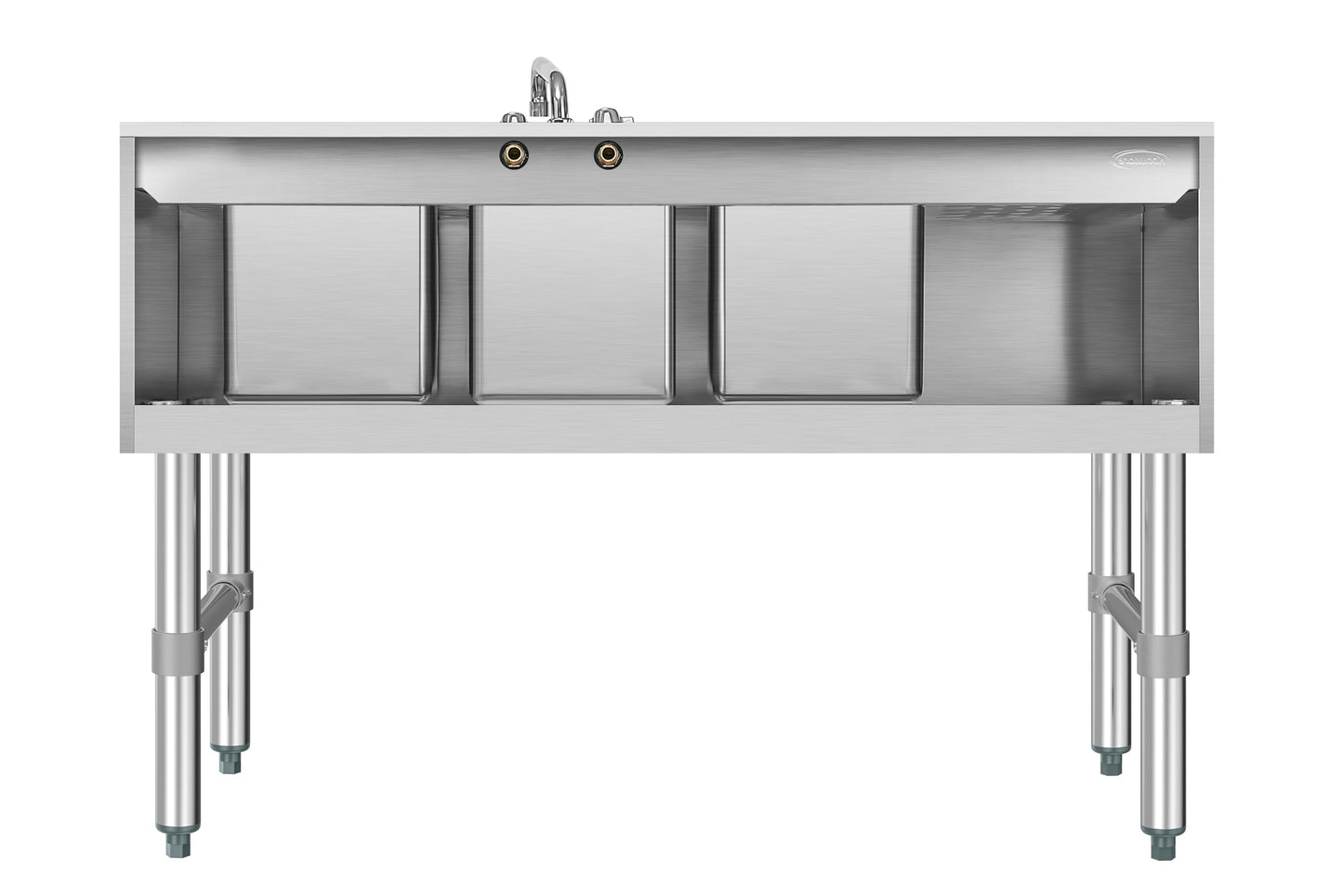 KoolMore 48 in. Three-Compartment Commercial Under-Bar Sink with 3 in. Backsplash, Left Drainboard and Low Lead Faucet, NSF Certified in Stainless Steel
