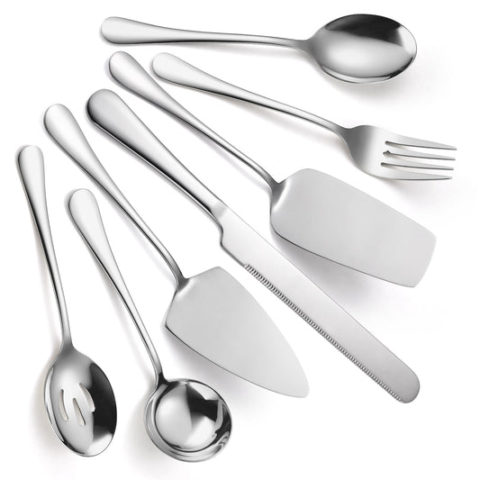 A · HOUSEWARE Serving Utensils 7 Pieces Stainless Steel Flatware include Cake Knife Server Large Spoon Spatula Big Fork Pefect For Festival Parties Buffet Catering Silverware