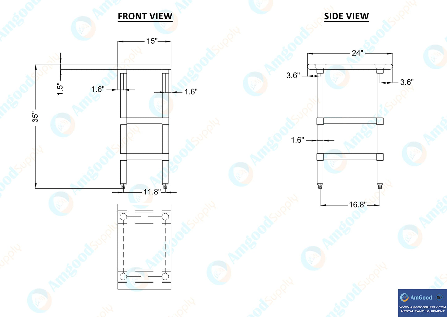 Stainless Steel Work Table with 2 Shelves | Metal Utility Table | Commercial & Residential NSF Utility (Stainless Steel Table with 2 Shelves, 15" Long x 24" Deep)