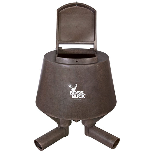 BOSS Buck Hunting Durable Lightweight Plastic Windproof Waterproof Gravity Feed Deer Post Feeder with 4 Removable Tubes and Lid, 200 LB