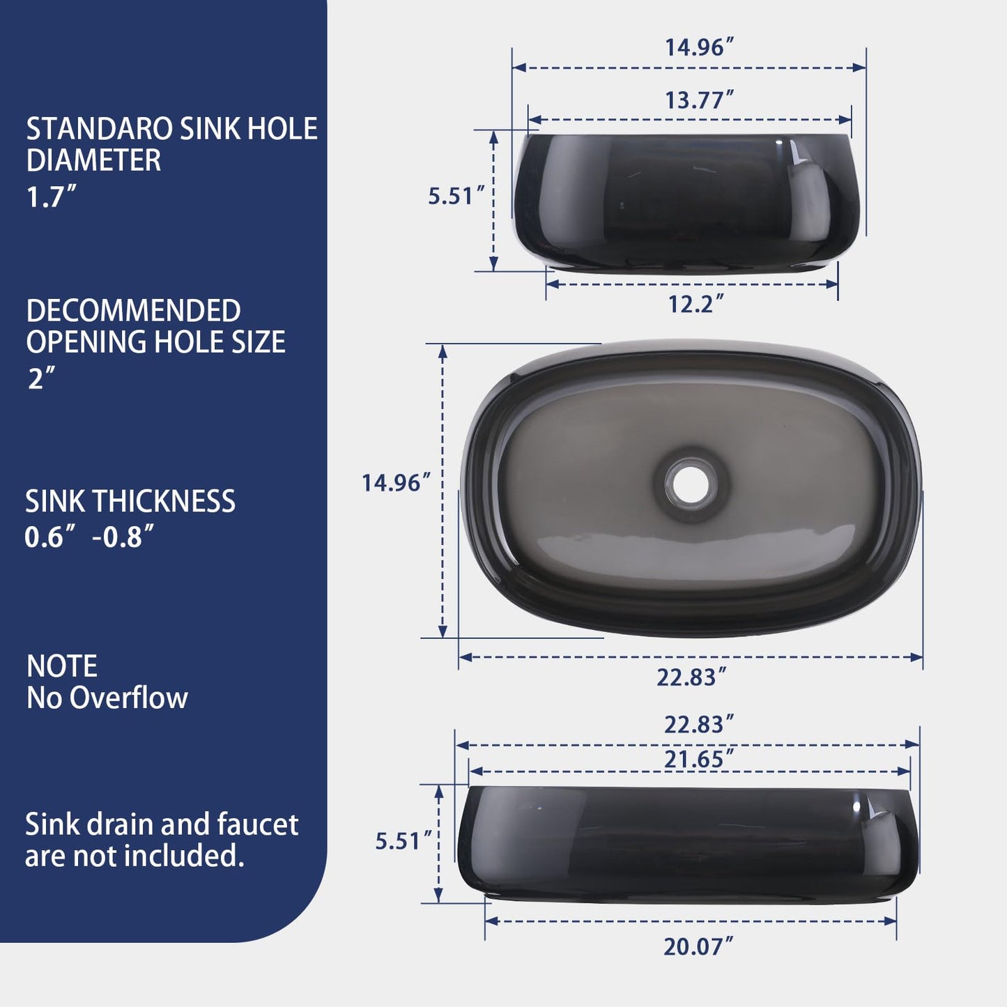 EQLOO Bathroom Vessel Sink, 23" x 15" Oval Sink, Grey Translucent Resin Vessel Sink with Pop Up Drain, Above Counter Bathroom Sink