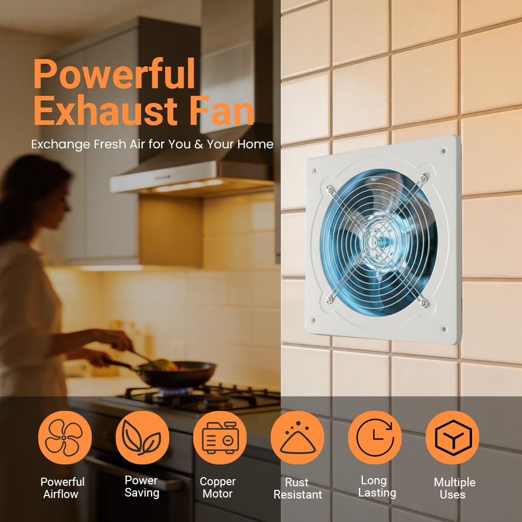 8 inch Exhaust Fan, 686CFM Wall Mounted Vent Fans, Ventilation Blower for Ceiling Bathroom Attic Window Basement Ventilation Fan, 110V 80W