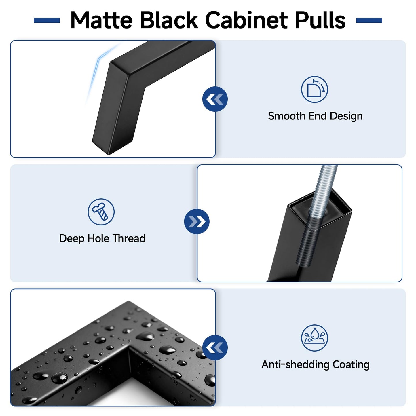 Estmoon 30 Pack Cabinet Handles, Matte Black 5 Inch Cabinet Pulls Square Drawer Pulls Stainless Steel Kitchen Handles Hardware for Cabinets Cupboard and Dresser Drawers, 128 mm Hole Centers