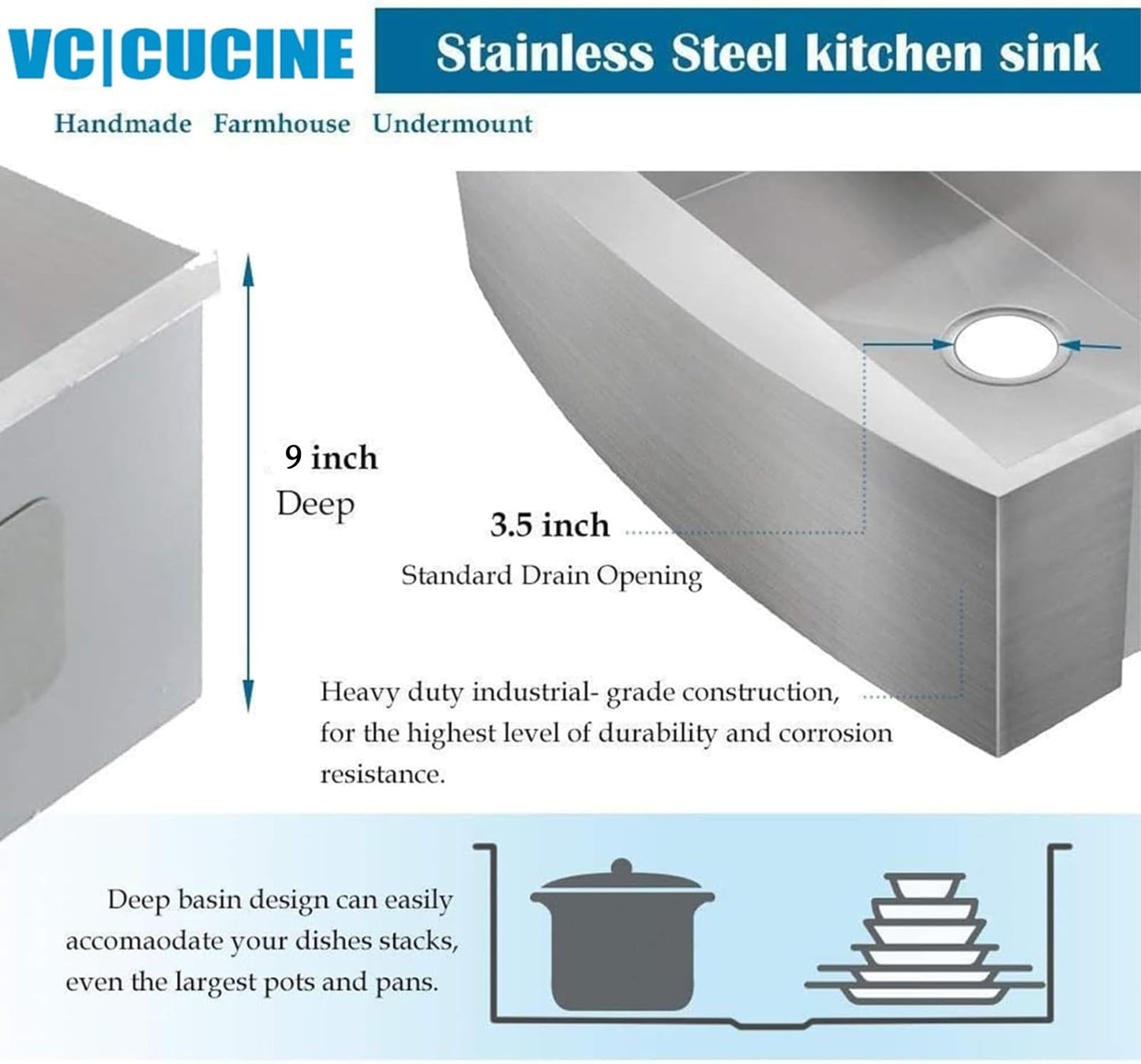 VCCUCINE Farmhouse Sink, 30x22 Inch Stainless Steel Farmhouse Kitchen Sink, Undermount Drop in Single Bowl Basin Apron Sink, Brushed Nickel Farm Sink With Strainer