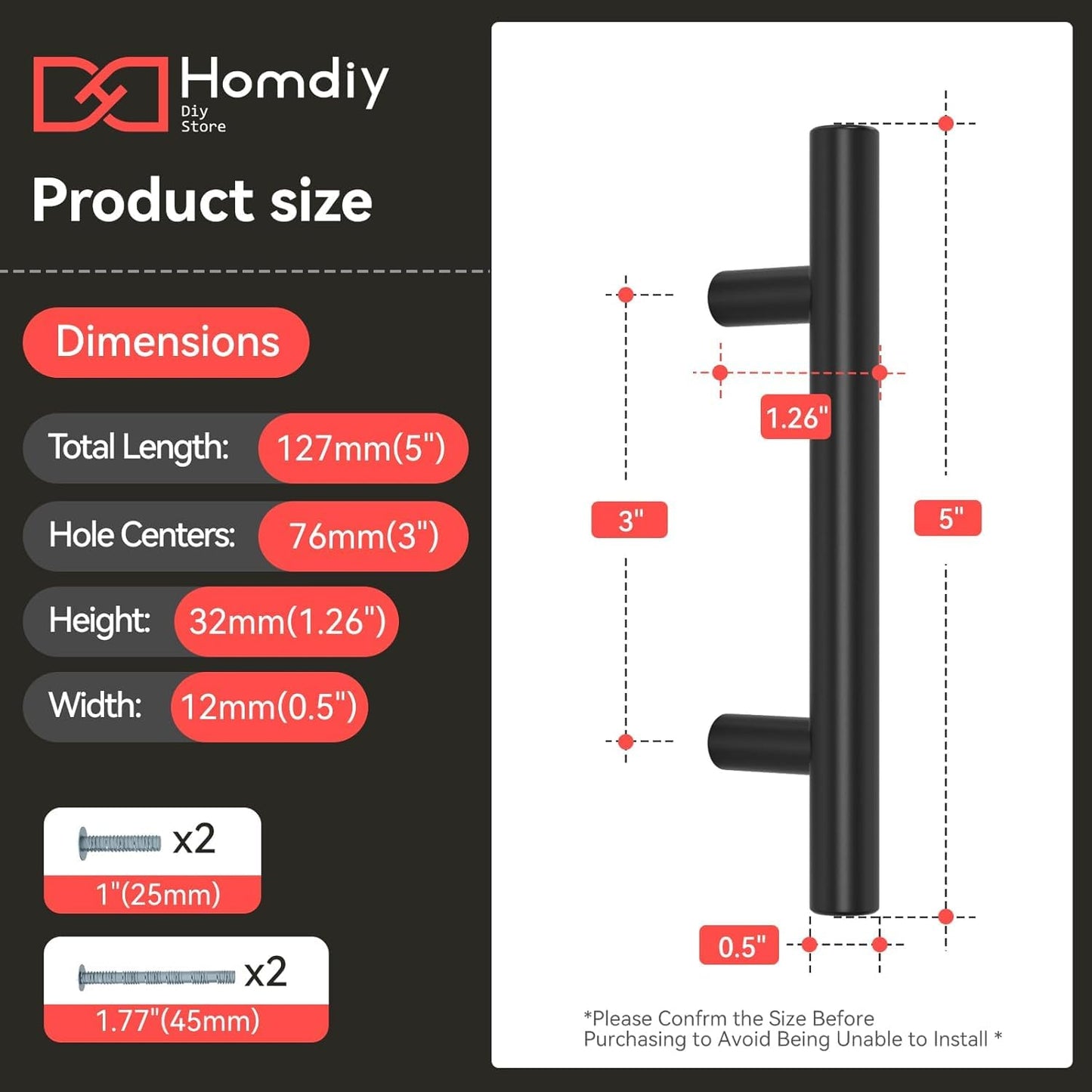 homdiy Black Cabinet Handles 15Pack 3inch Hole Center Kitchen Drawer Pulls and Knobs Stainless Steel Cabinet Hardware for Bathroom, Cupboard