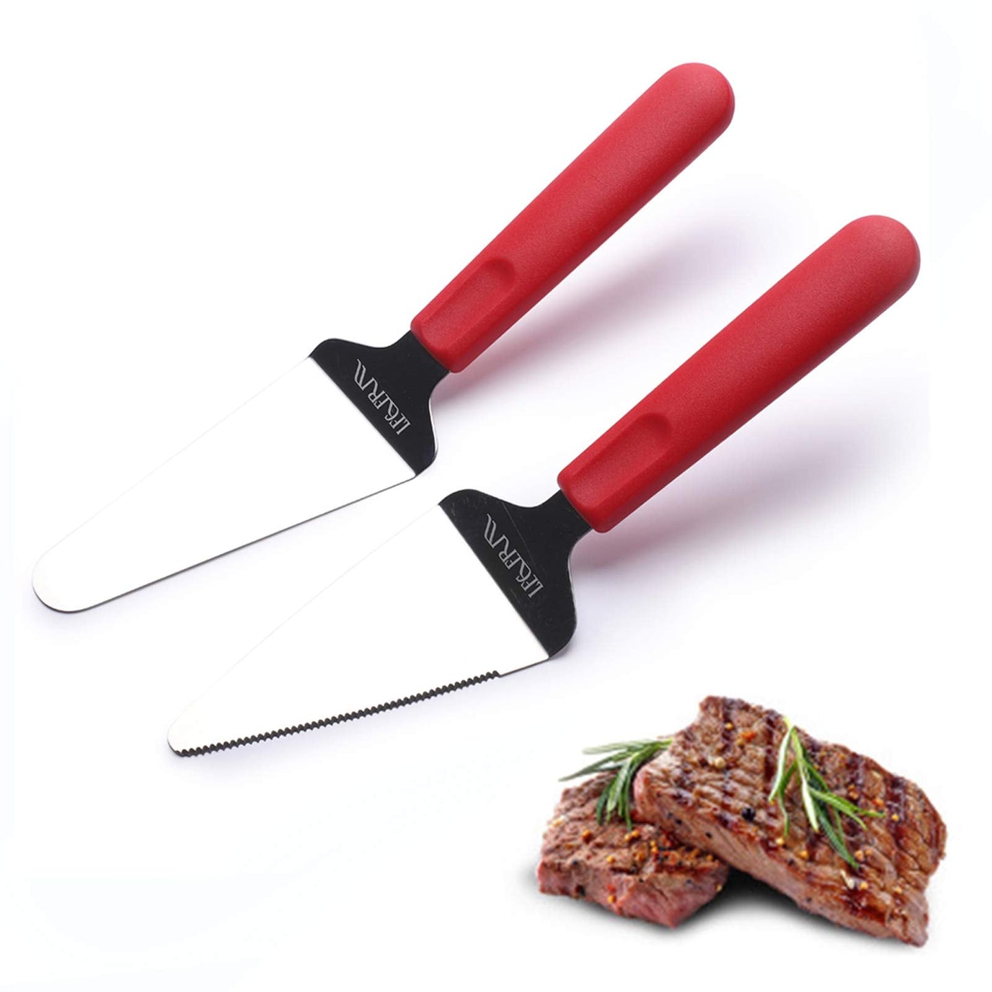 LEGERM Professional Stainless Steel Pie Spatula Server - 2-Pack Red Cake Cutter & Pizza, Dessert Serving Knife Set - Dishwasher Safe Kitchen Tool