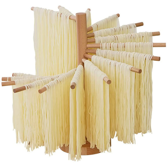 Pasta Drying Rack Wooden Spaghetti Stand Dryer Collapsible Wooden Pasta Drying Rack with 16 Suspension Rods Homemade Fresh Noodle Stand Dryer Easy Storage and Quick Set-Up Hanging Rack