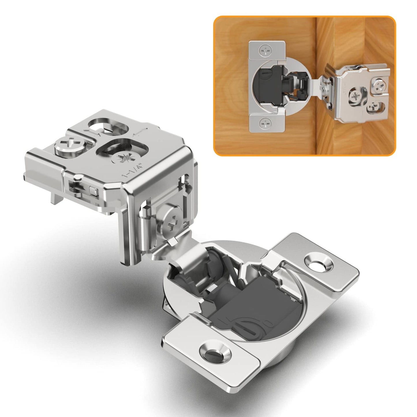 Chibery 10 Pack 1-1/4" 4D Overlay Soft Close Concealed Hinges for Face Frame Door, Control Closing Speed, Smooth Slow Self Close Hinges, Satin Nickel, 105° Open Angle Stainless Steel Cabinet Hinges
