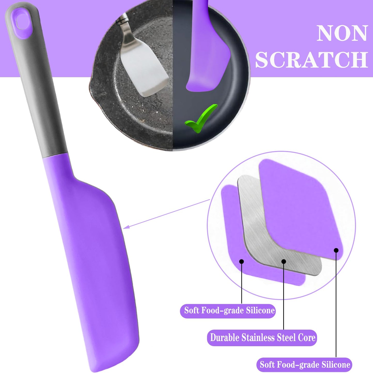 Wide Omelette Spatula, Silicone Spatula Flipper, Heat Resistant Omelette Turner for Kitchen Omelet Pancake Crepes, Purple