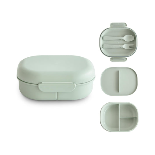 mushie Kids Bento Lunch Box | 3-Compartment & Removable Divider + Fork & Spoon Utensils | Great For Meals, School, Snacks On-the-Go | Dishwasher Safe (Sage)
