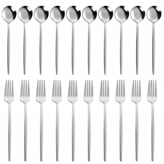 NOCCUR 20-Piece Stainless Steel Spoons and Forks Silverware Set for 10 - Forks and Spoons Utensils Set - Mirror Polished for Home&Party