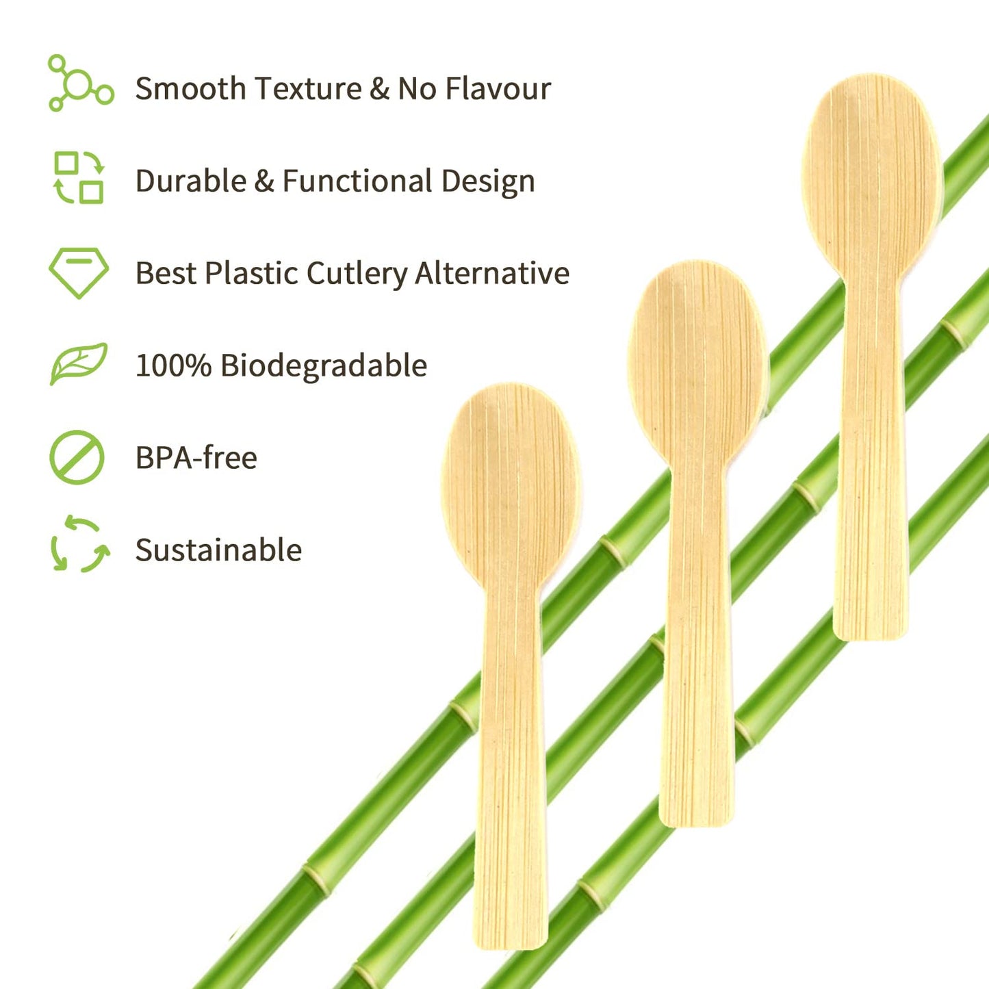 Bamboo Utensils 200PK Mini-Bamboo Spoon 3.54" Disposable Small 100% Biodegradable Compostable Cutlery Set Eco Friendly Renewable Natural Spoons