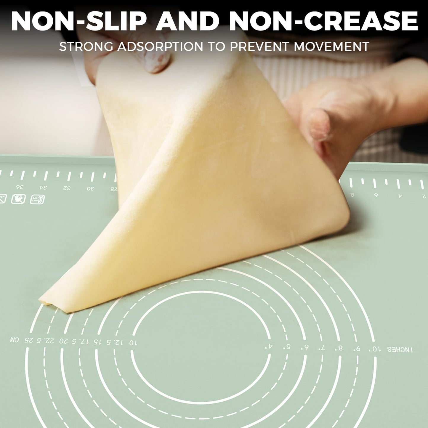 Silicone Baking Mat 24" x 16", Extra Thick Dough Rolling Mat with Measurements and Edge Heightening, Non-stick Food Grade Silicone Pastry Mat for for Pastry, Bread, Cookies, Pizza, Fondant, Pasta