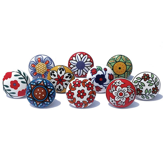 Royal Kraft Vintage Multicolor Printed Ceramic Pull Knobs for Kitchen Cabinet, Door & Drawer, Wardrobe, Cupboard (Set of 10) Sknob001