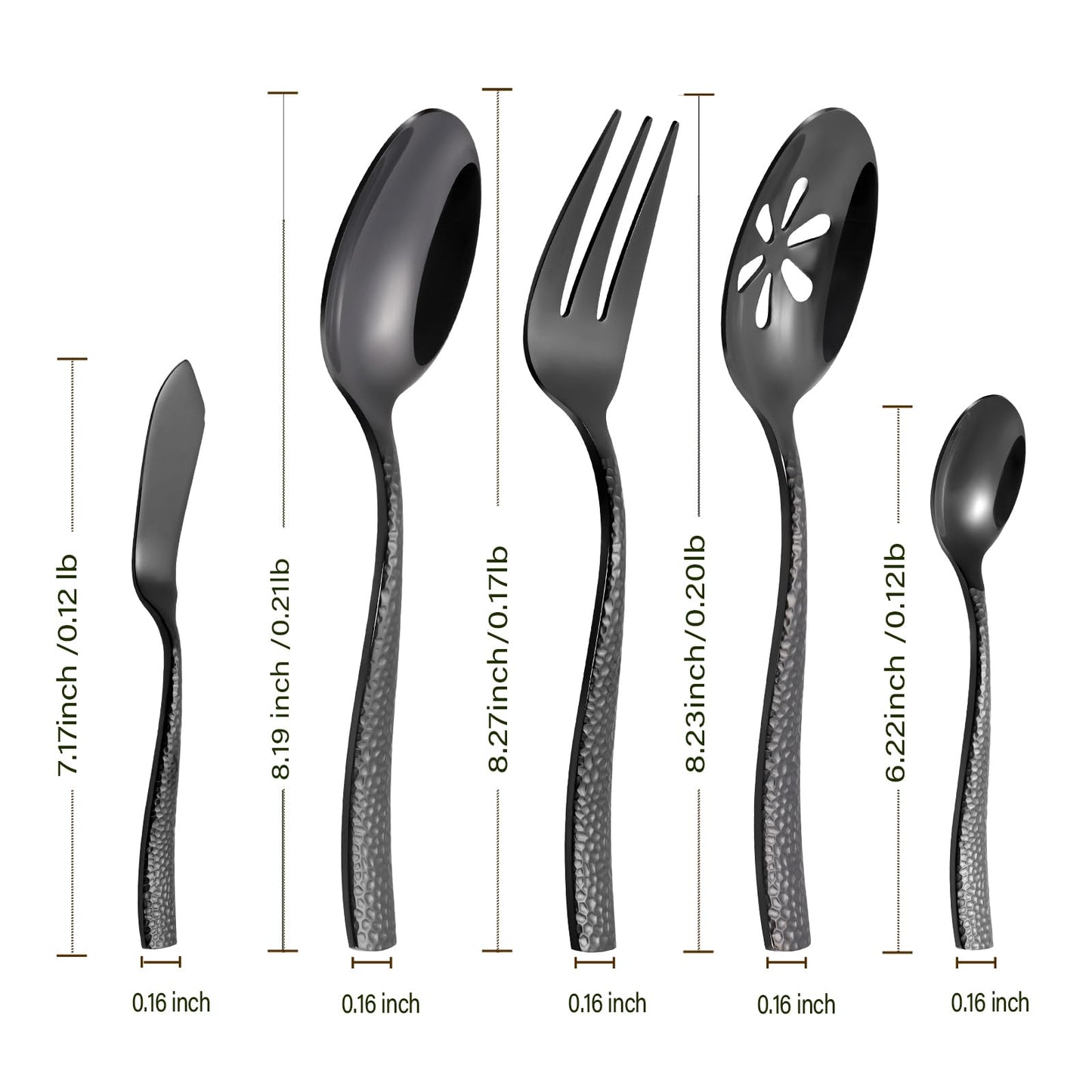 Kelenfer Silverware 65-Piece Black Hammered Flatware Set with Serving Utensils Stainless Steel Thick Handle Mirror Polished Cutlery Set for Wedding Hotel Restaurant, Service for 12