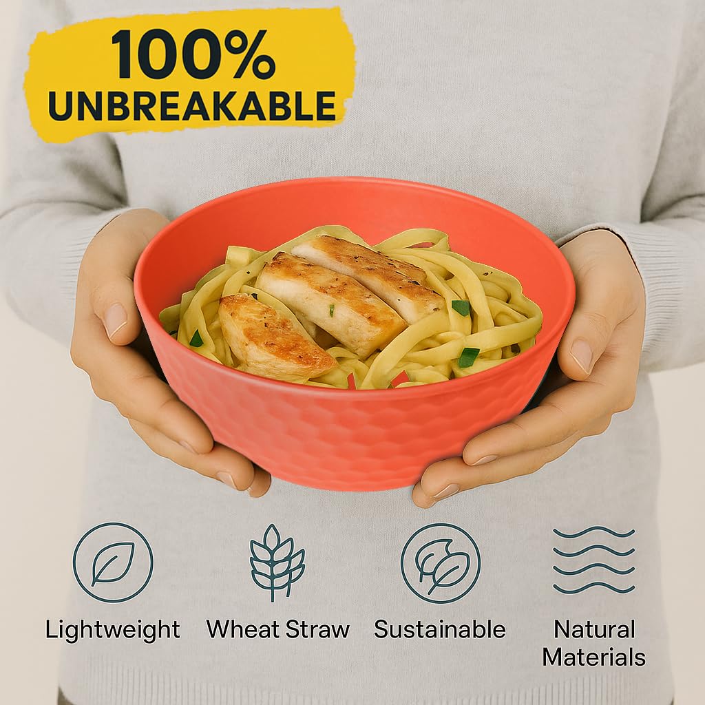 Teivio 16-Piece Cereal Bowls,26oz Wheat Straw Bowls Set, Unbreakable Durable Plastic Bowls for Kitchen, Camping, Kids Salad Snack Bowl Reusable,Dishwasher Safe, Multicolor
