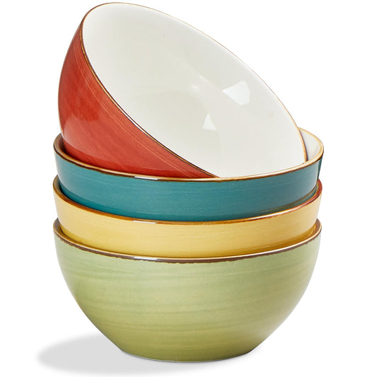 ONEMORE 16 oz Cereal Bowls Set of 4 Soup Bowls Ceramic for Kitchen - Dishwasher and Microwave Safe - Colorful Bowl Set for Oatmeal Salad Pasta Fruits, 5.5 inch, Assorted Colors