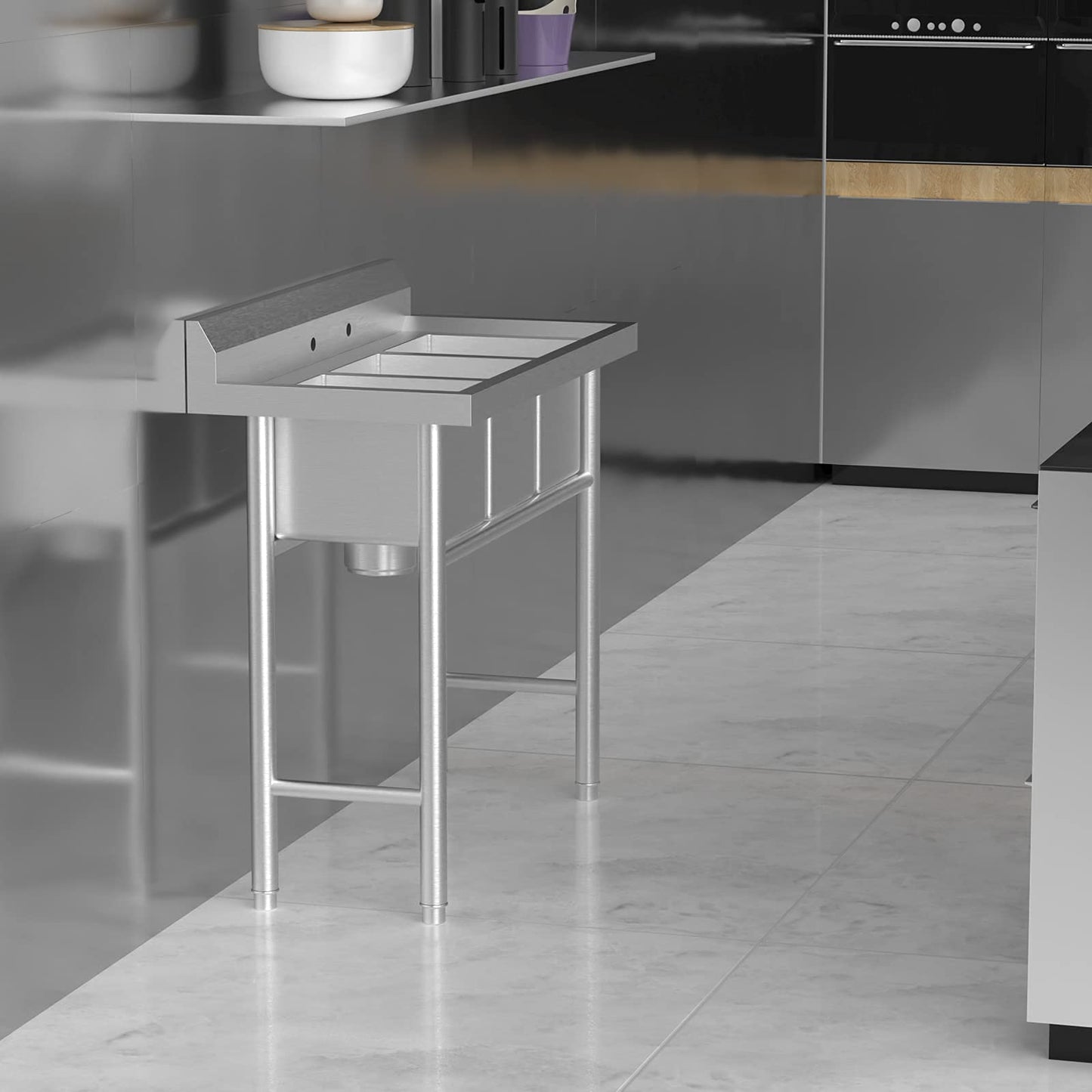 Bonnlo 3-Compartment NSF 304 Stainless Steel Utility Sink Commercial Grade Laundry Tub Culinary Sink for Outdoor Indoor, Garage, Restaurant, Kitchen, Laundry/Utility Room - 39” W x 18” D x 40.2” H