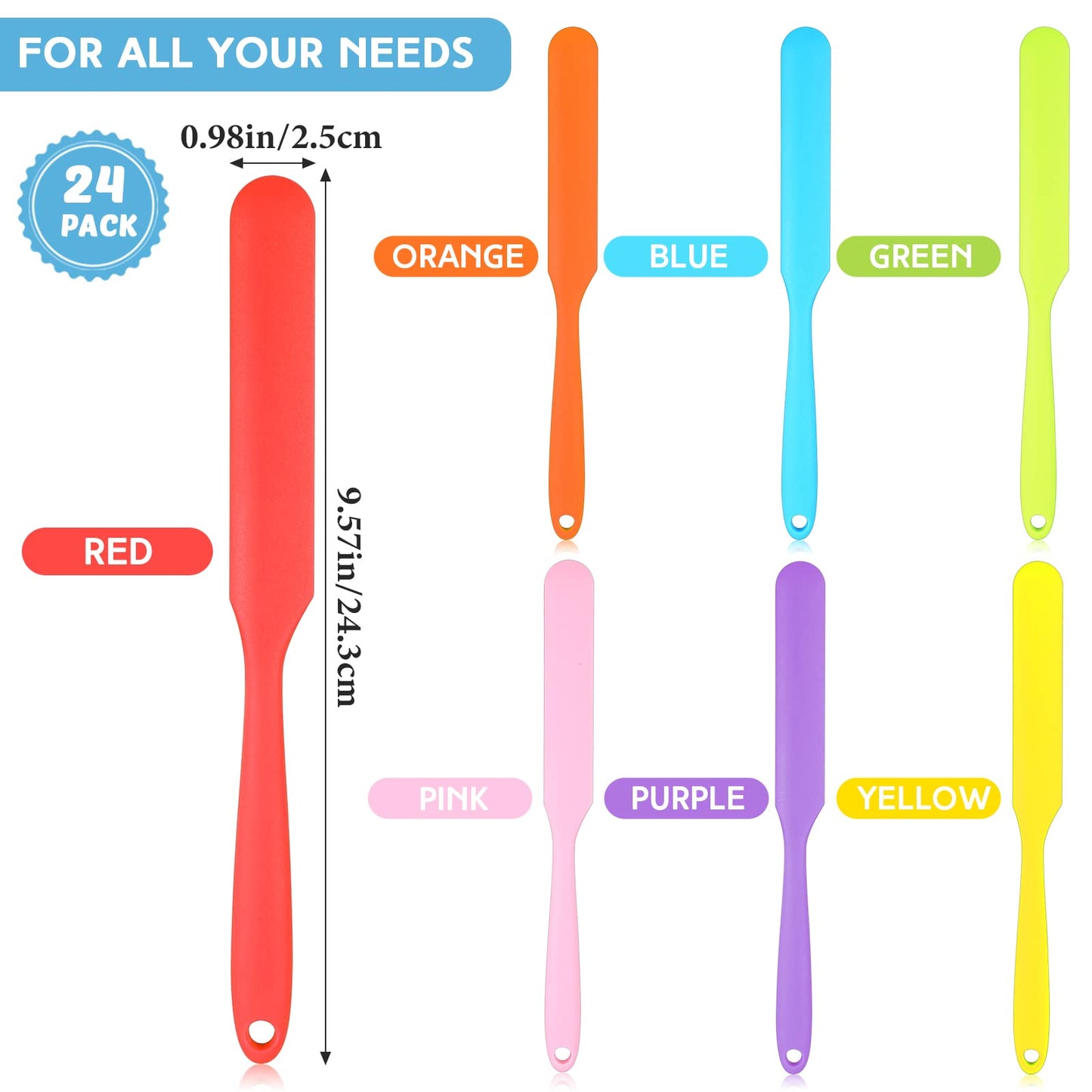 Lasnten 24 Pcs Silicone Spatula Set Heat Resistant Spatula Silicone Flexible Non Stick Jam Scraper with Long Handle Mixing Batter Scraper for Butter Cake Cream Icing Cooking Kitchen Baking