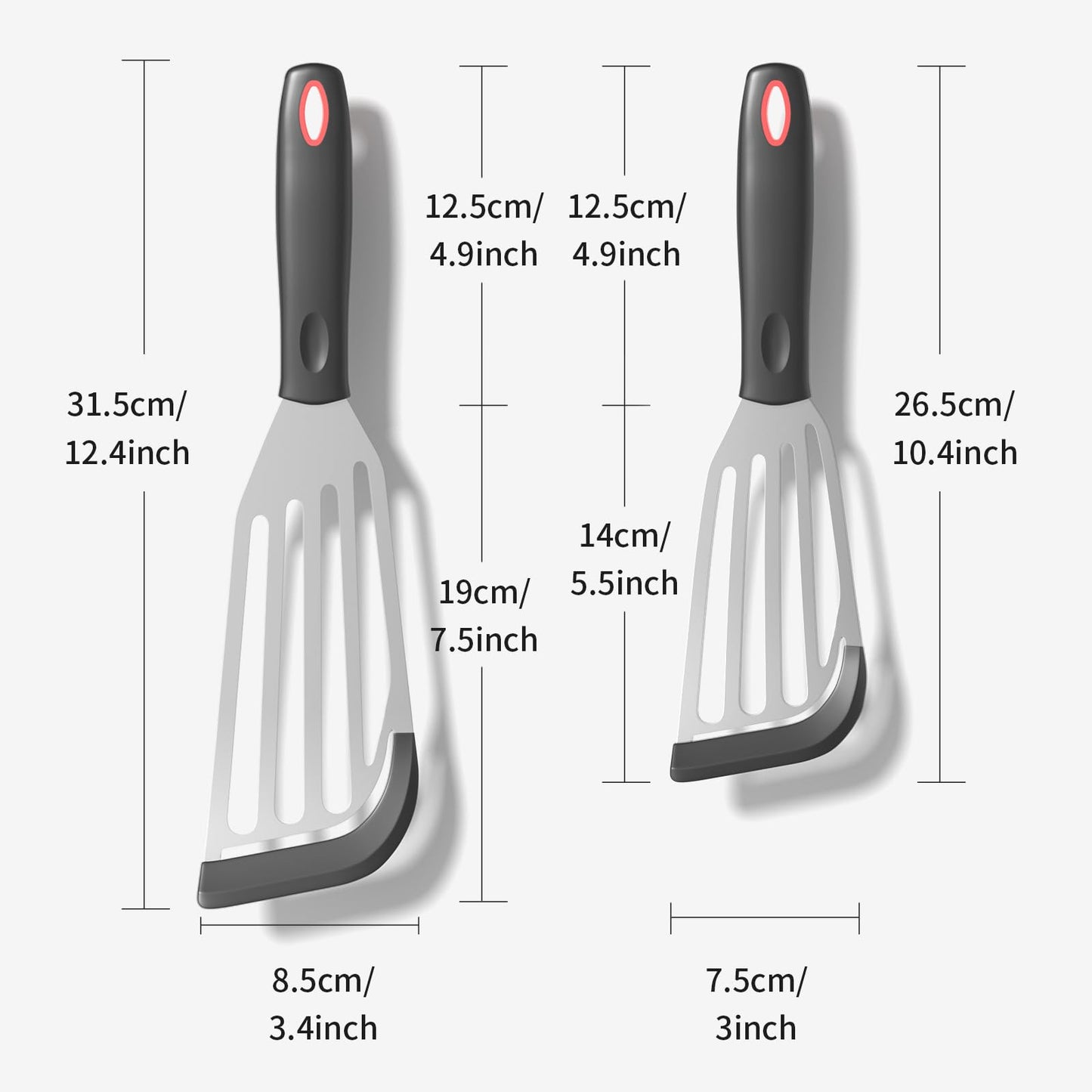 2Pack Silicone Fish Spatulas for Nonstick Cookware,Fish Turner Spatula Stainless Steel with Heat Resistant Silicone Edge,Metal Slotted Spatula for Flipping Fish Egg Patties Fries Pancake Steak (Black)