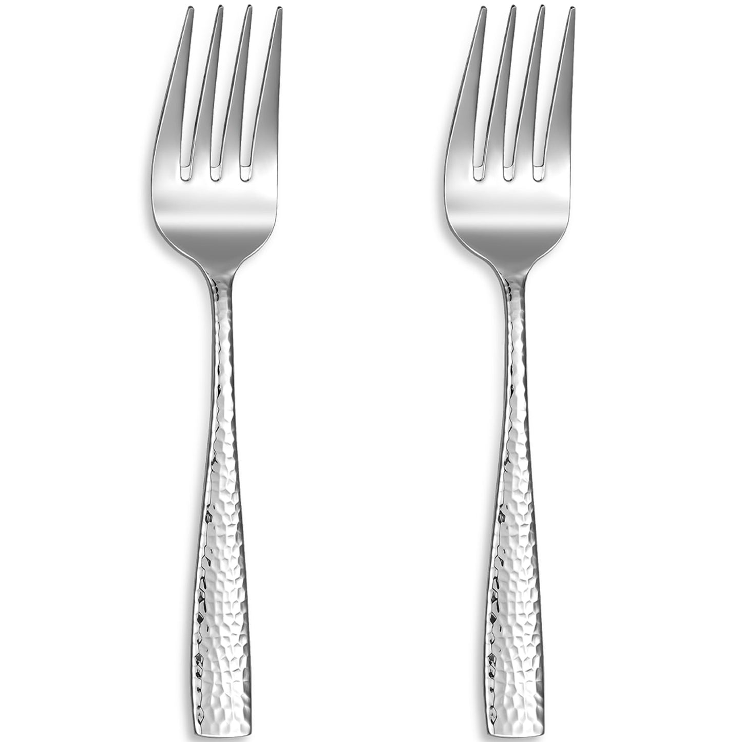 KEAWELL Premium Louis Hammered Table Utensils, 18/10 Stainless Steel, Squared Edge, Mirror Finish, Dishwasher Safe (Serving Forks, Set of 2)