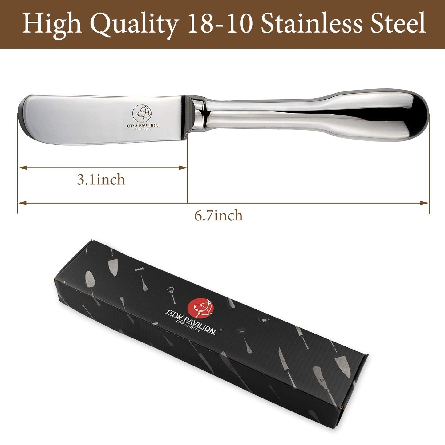OTW PAVILION Set of 6 Butter Knife Silver Cheese Knife Spreaders 18/10 Stainless Steel for Butter Cheese and Dessert