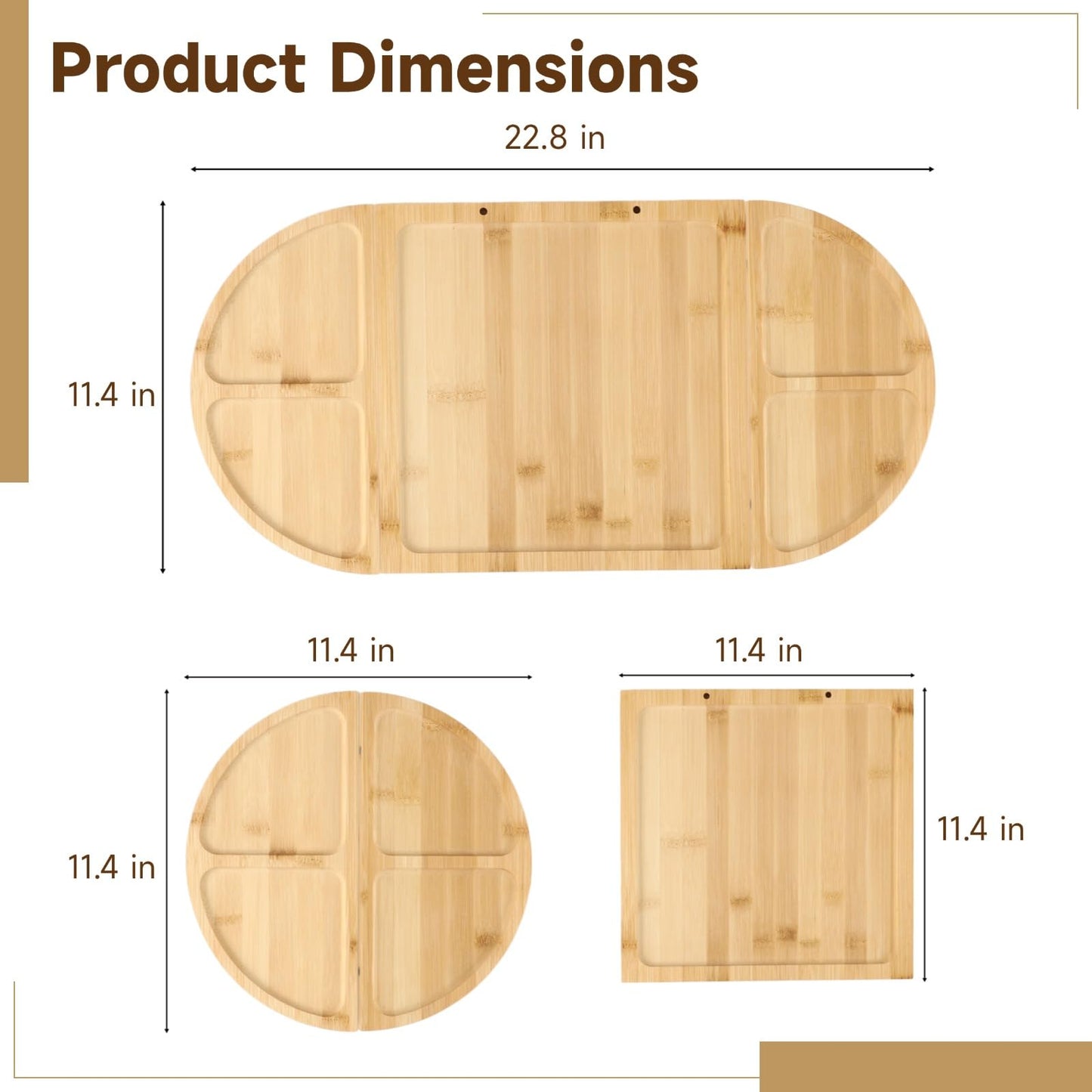Wood Cheese Board Set, Charcuterie Platter Tray with 4 Pcs Knives, Detachable Serving Board with Strong Attachment, Wooden Appetizer Serving Tray for Parties, Gatherings, 22.8 x 11.5 in
