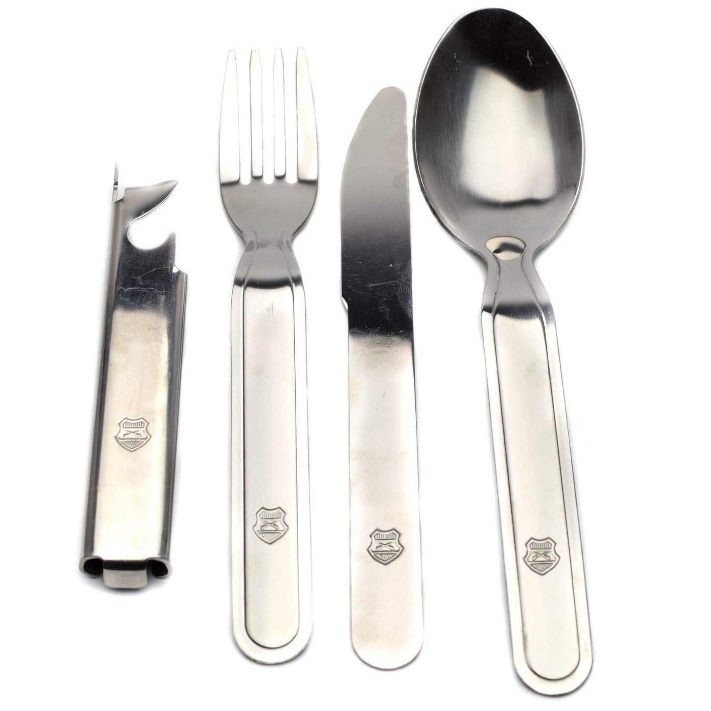 Original Hungarian army cutlery set 4 pieces. Eating utensils military issue spoon fork knife kit flatware multi-tool Camping bottle can opener stainless steel NEW