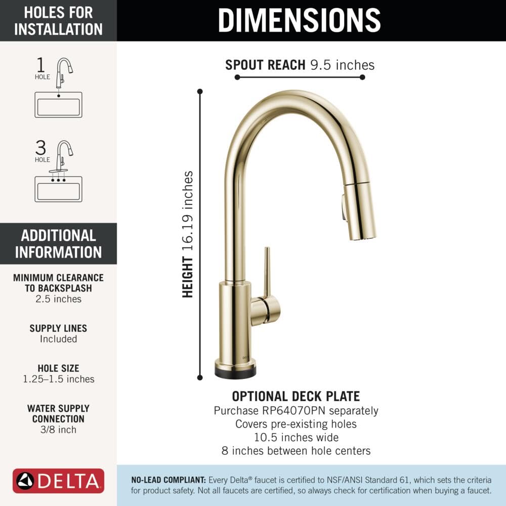 Delta Trinsic Touchless Kitchen Faucet with Touch Technology, Polished Nickel Kitchen Sink Faucet with Pull Down Sprayer, Single Hole, Polished Nickel 9159TL-PN-DST