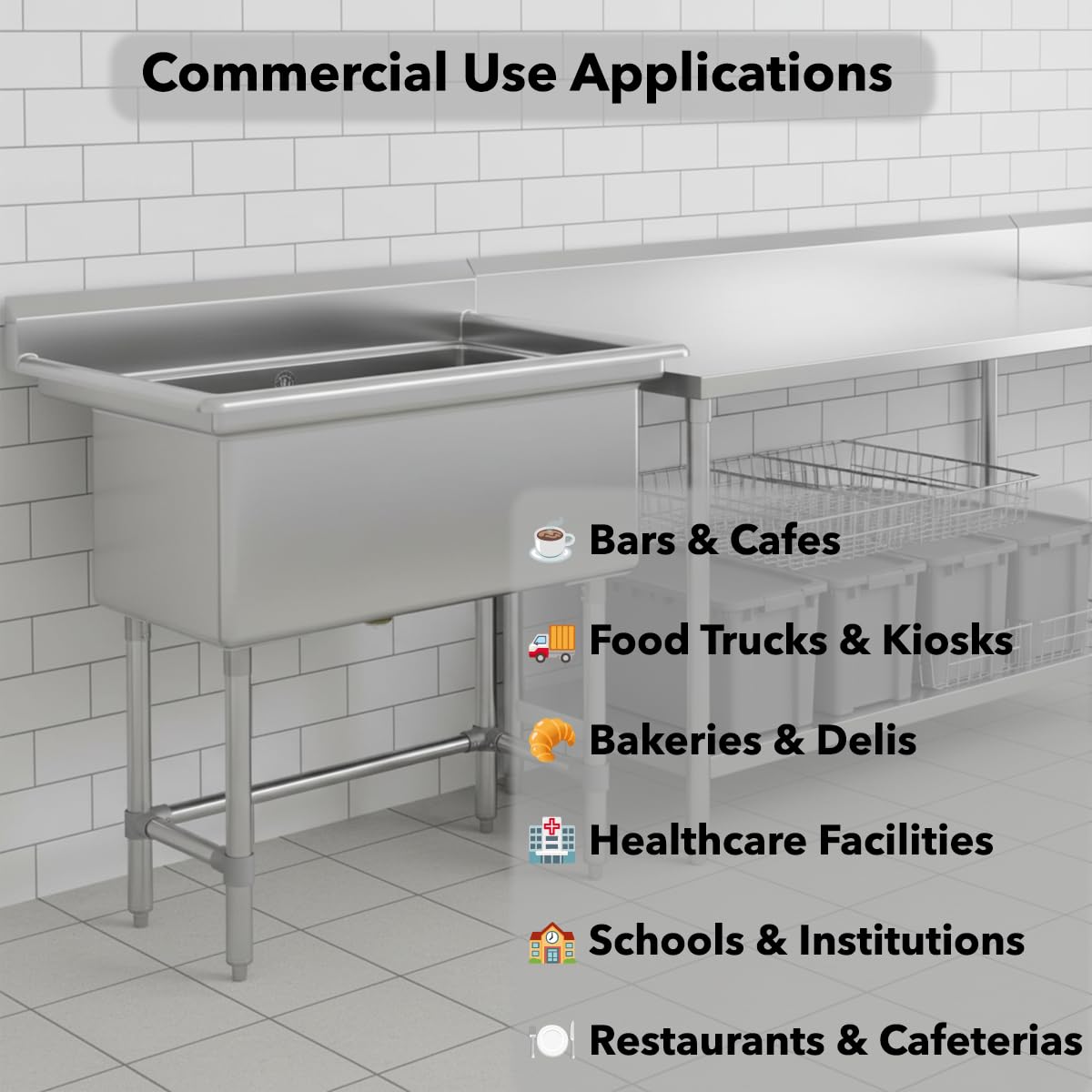 32" x 16" Stainless Steel Utility Sink with 6" Backsplash – 16-Gauge 304 Freestanding Commercial Prep & Wash Sink for Single-Inlet Faucet in Utility Rooms, Cafes, Bars, Foodservice Kitchens