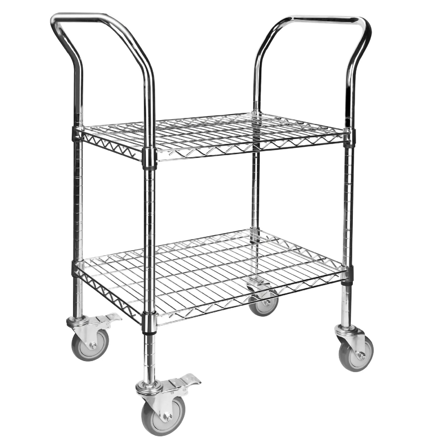 Northsky 2-Shelf Wire Utility Cart on Wheels, Chrome Finish Rolling Metal Shelving with Wheels, 550lb Capacity, 24" x 18" x 38", 2 Tier Rolling Cart for Kitchen Bar Storage Use