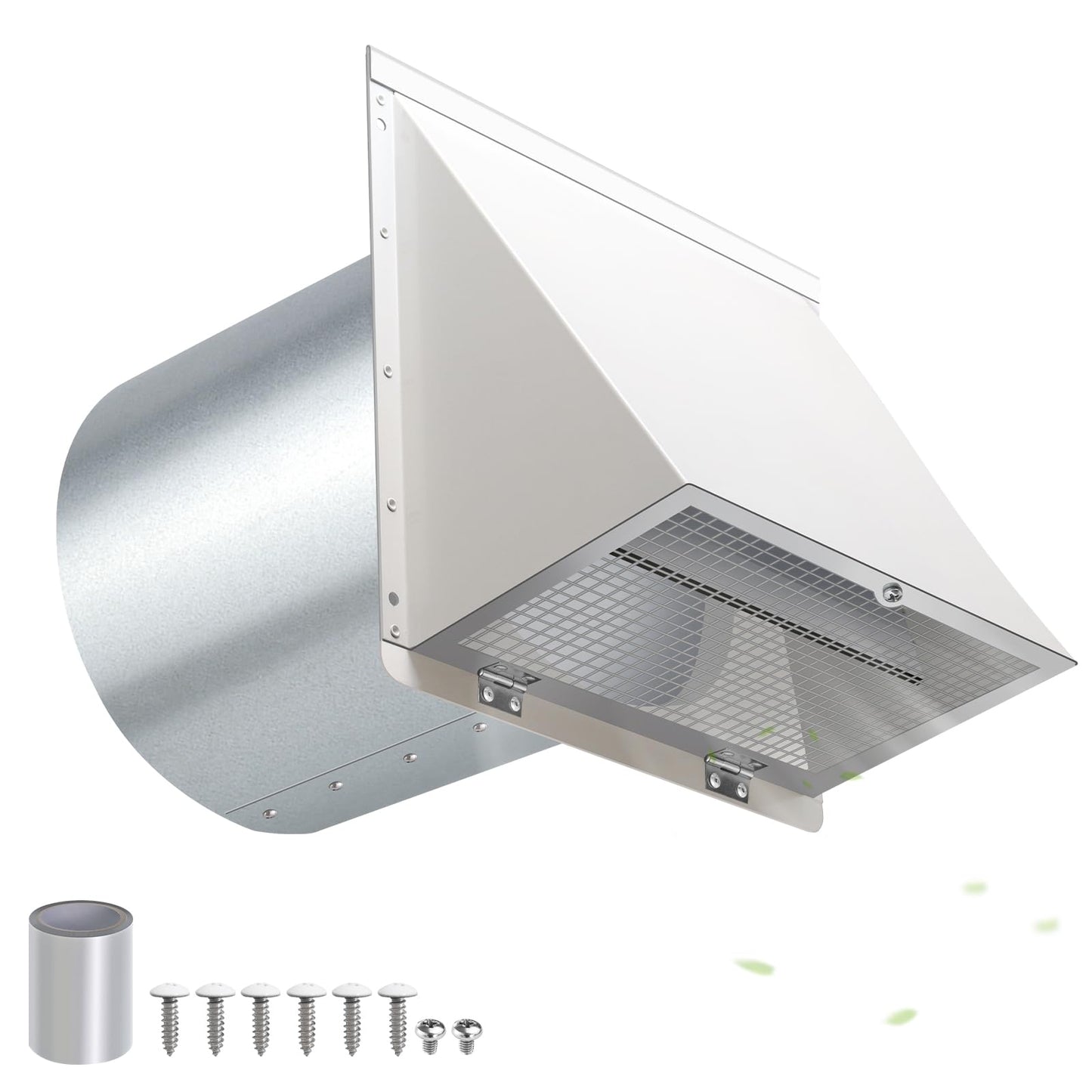 6 Inch Hooded Wall Vent with Screen and Damper,6 Inch Exhaust Vent Cover Cap for Outdoor Kitchen Range Hood Dryer Ventilation,Outside Wall Mount Extractor for House Air Exhaust,Galvanized Steel,White