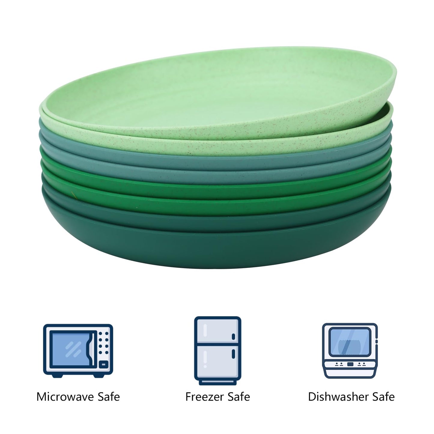 Homienly Dessert & Salad Set - Unbreakable Wheat Straw Plates, 8-10 inch, Reusable (Green Series)
