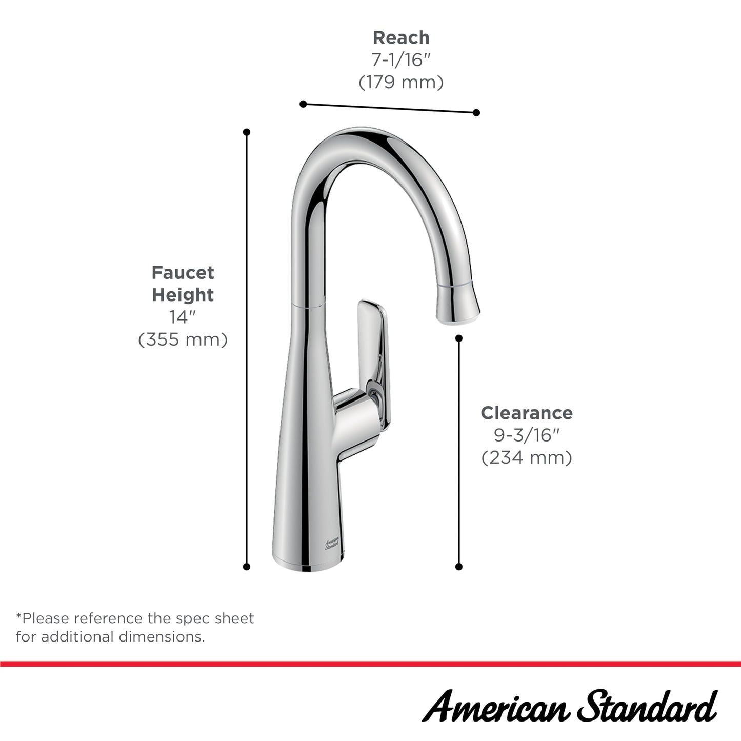 American Standard 104827DC00 Aspirations Pull-Down Bar Sink Faucet, 1.8 GPM, Stainless Steel