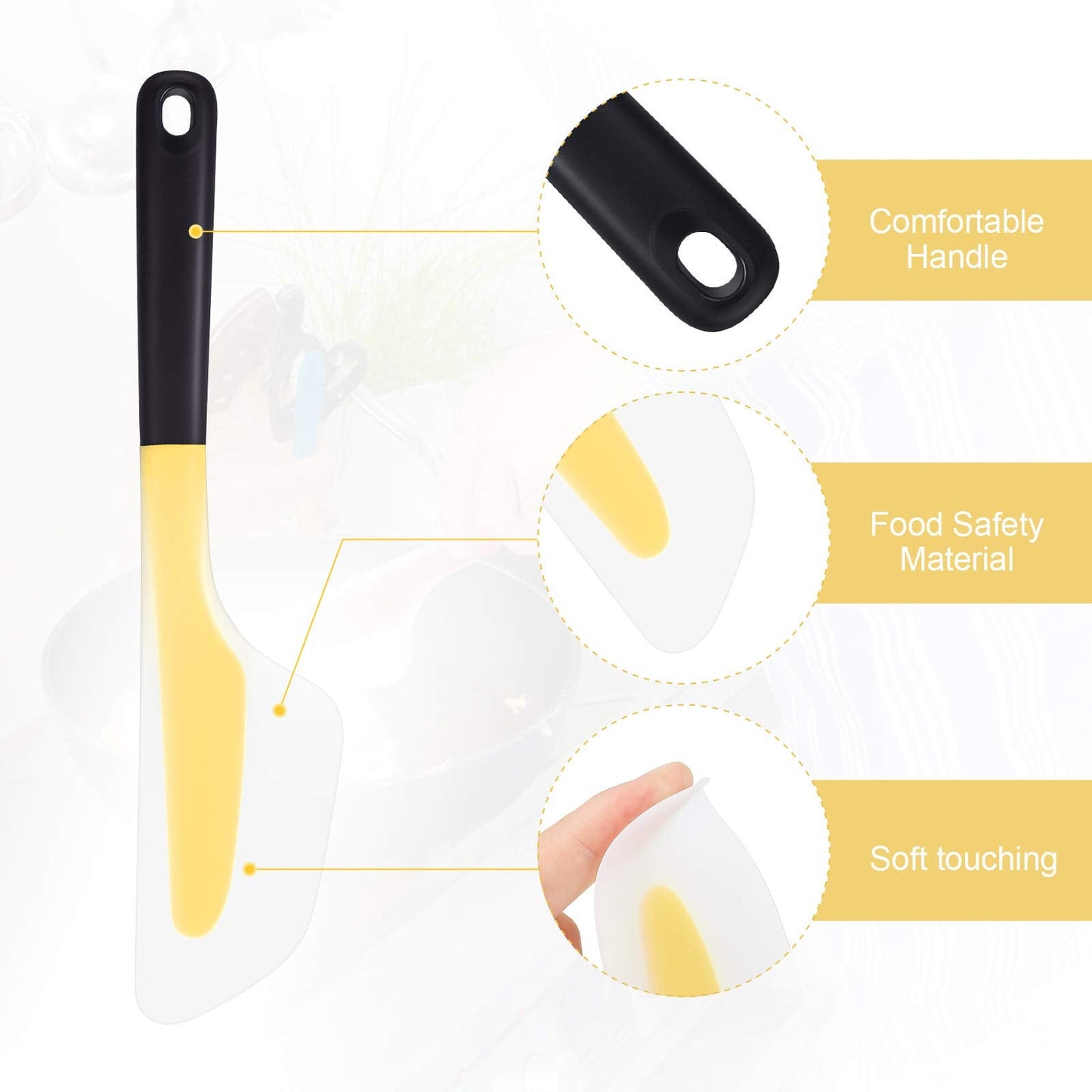 Patelai Omelette Spatula Kitchen Omelet Turner Silicone Non-stick Omelette Scraper Silicone Pigment Scraper with Non Slip Grip for Kitchen Omelet Pancake, Translucent(Yellow)