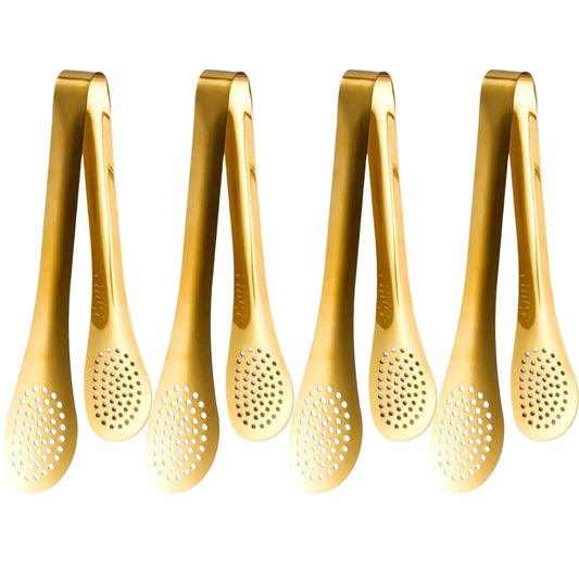 9 Inch Gold Buffet Tongs Set of 4, Stainless Steel Food Serving Utensils Tong for Cooking, Salad, Barbecue, Buffet, Toast