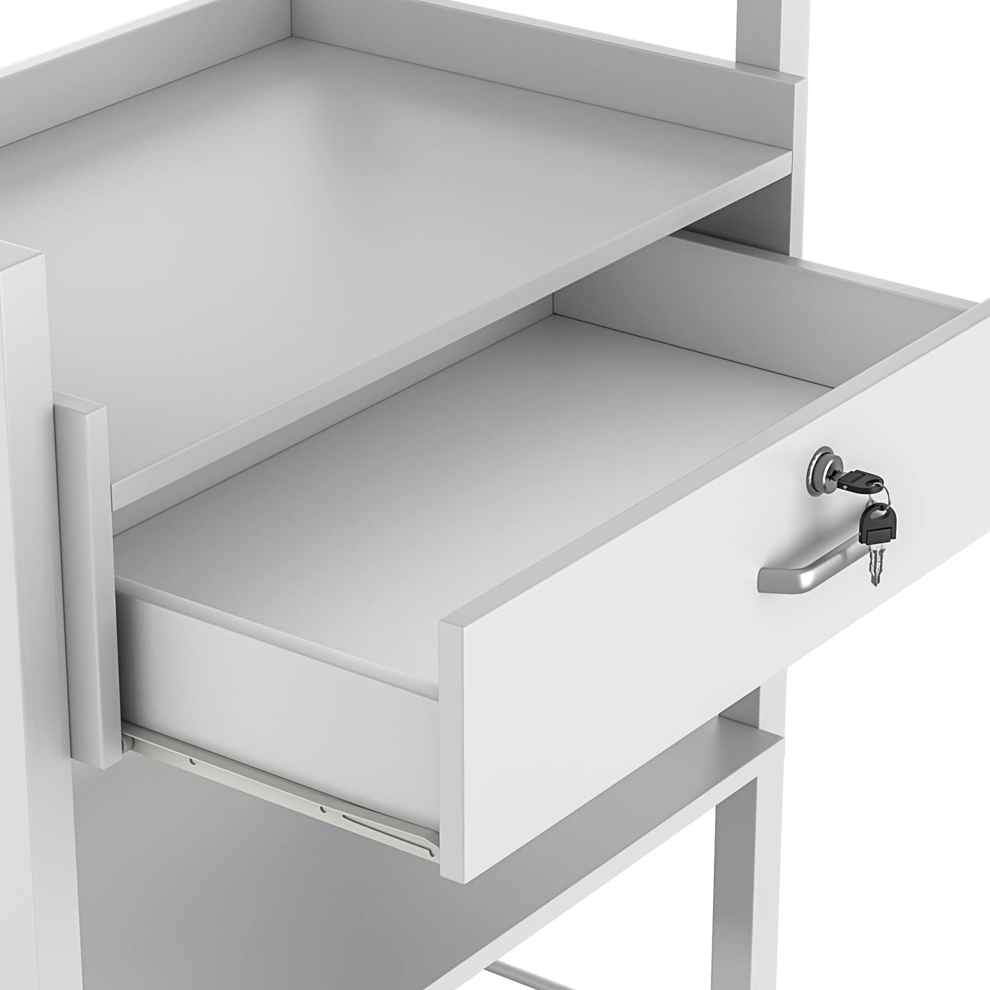 Paddie Salon Trolley Cart, Wooden Mobile Utility Cabinet Lab Cart with 1 Drawer 2 Trays, Rolling Storage Station Beauty Salon Rolling Trolley for Beauty Spa (White)